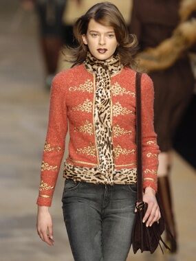Vintage BLUMARINE F/W 2004 Embroidered Beaded Leopard Pony Hair Jacket in Red